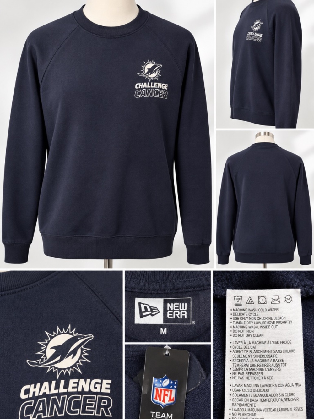New Era Miami Dolphins Challenge Cancer NFL Sweatshirt Navy Blue Men’s M NWT